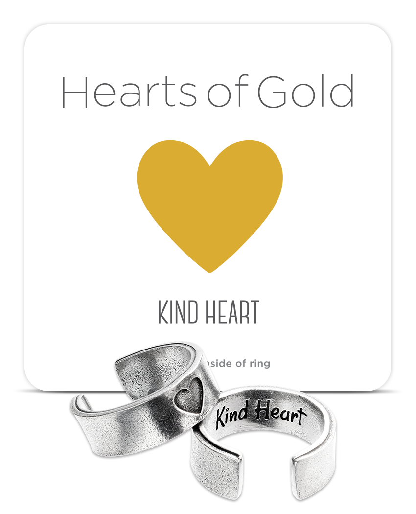 Hearts of Gold KIND Heart Ring - Adjustable Pewter Ring