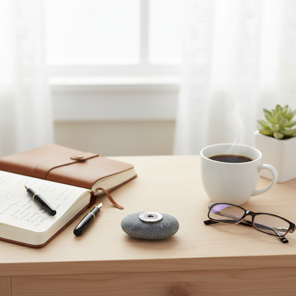 Wish it Dream it Do it meditation stone on bedside table for daily motivation