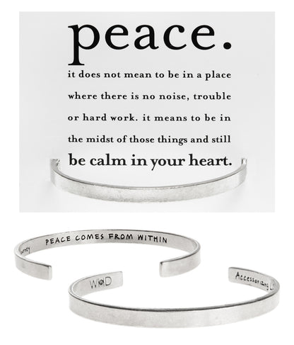 Peace Comes From Within Buddha Quotable Cuff Bracelet with backer card