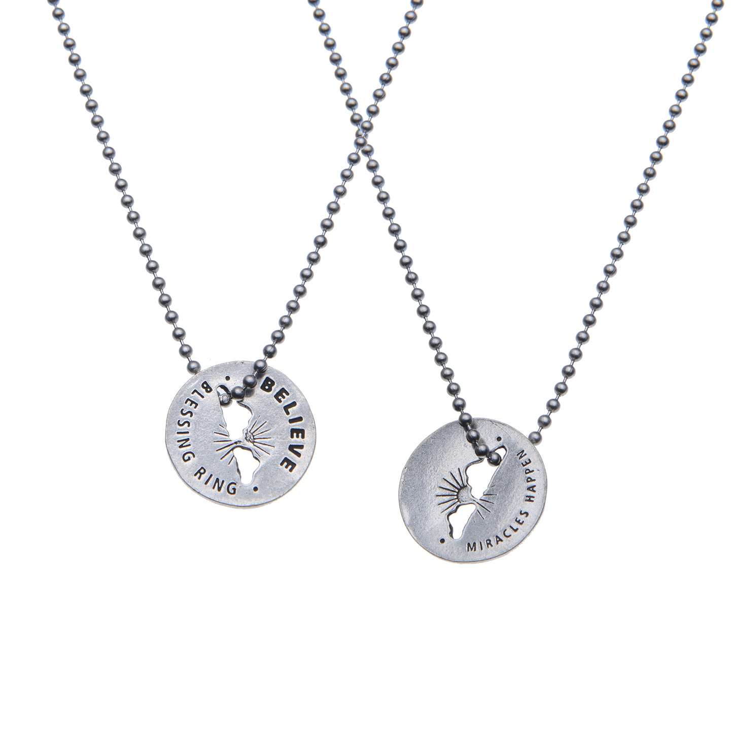 Believe Blessing Ring on a necklace