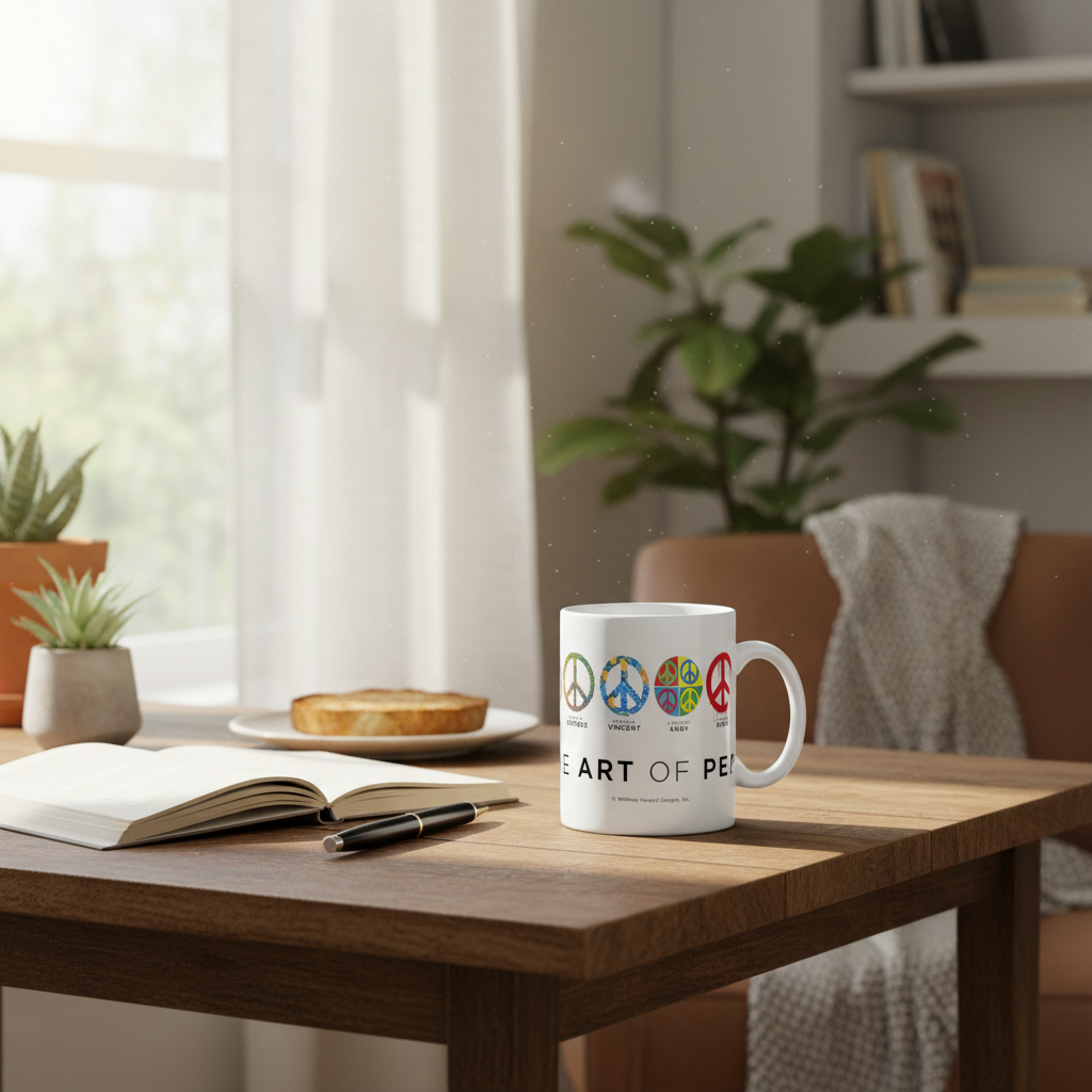 Art of Peace mug on peaceful morning breakfast table