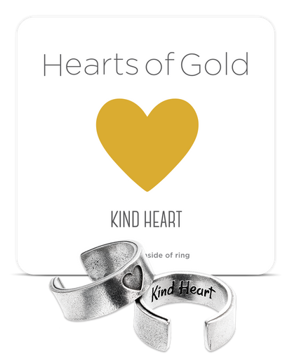 Hearts of Gold KIND Heart Ring - Adjustable Pewter Ring
