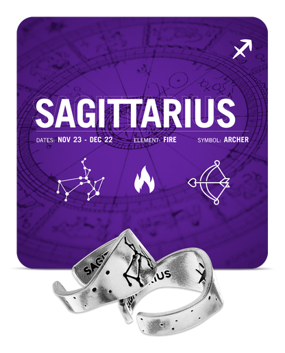 Sagittarius Zodiac Adjustable Ring - 18K Gold Plated, Constellation Design, Opening Statement Ring For Women & Men
