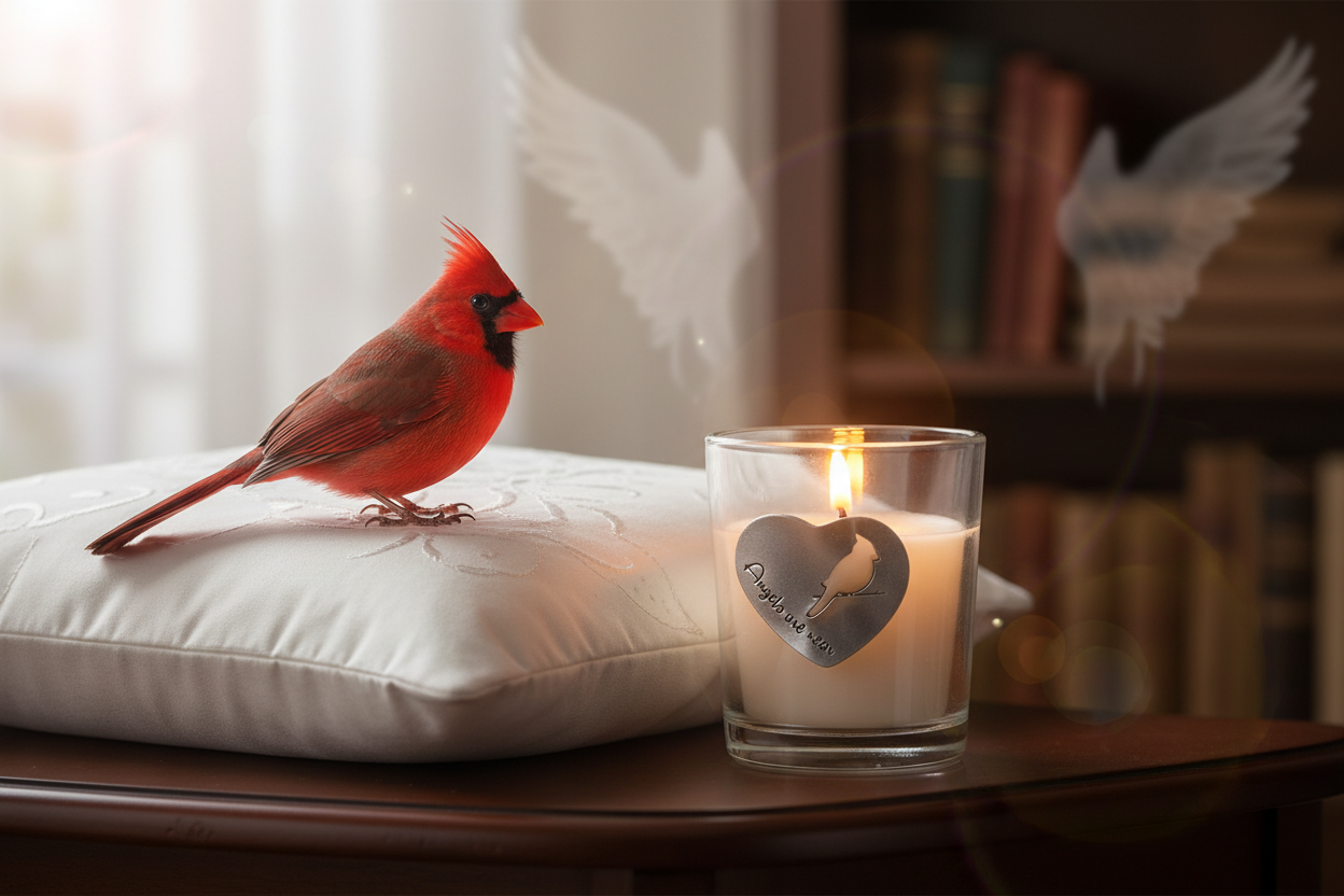 Angels are Near candle with cardinal