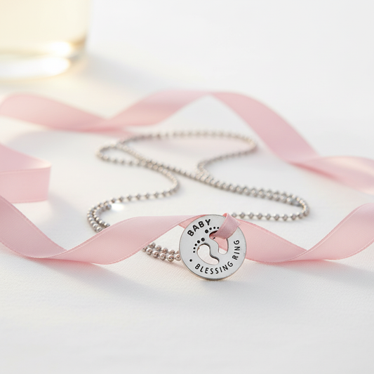 Bundle of Joy Baby Necklace with Pink Ribbon