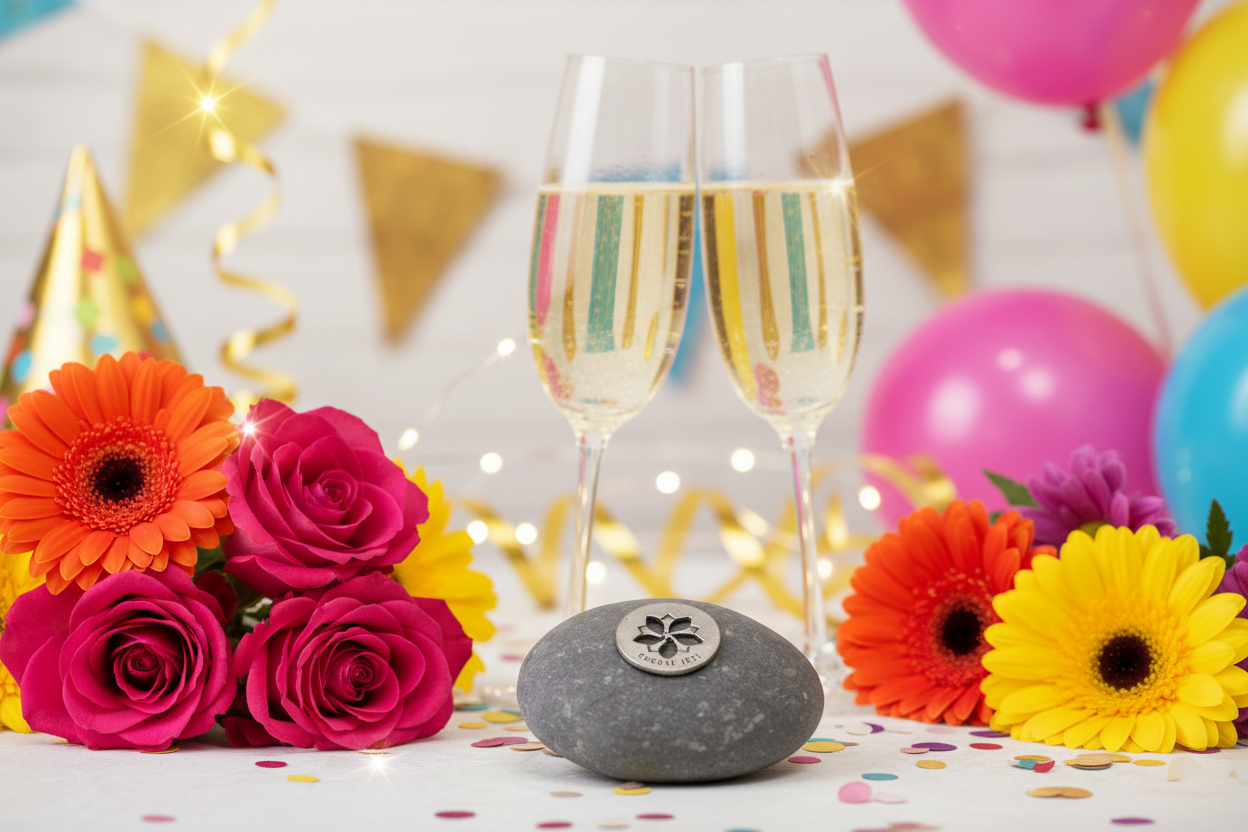 Choose Joy meditation stone in celebration setting