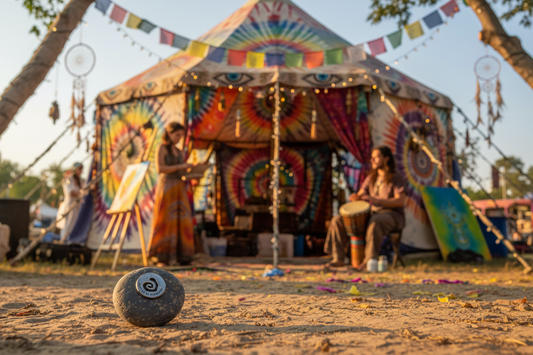 Dare to be Different meditation stone at festival tent