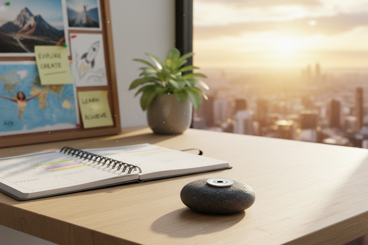 Dream Big meditation stone in inspiring setting