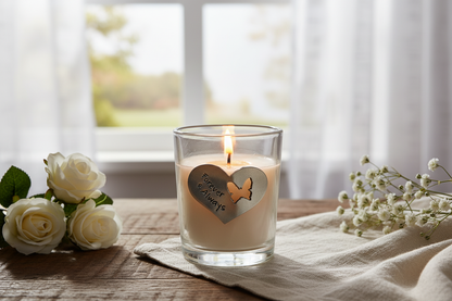 Forever and Always butterfly memorial candle in meaningful setting
