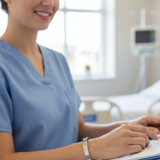 Heart of Gold cuff on nurse's wrist