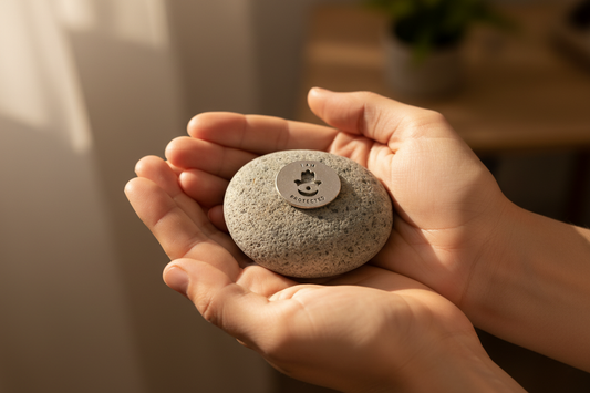 I Am Protected meditation stone held in hands