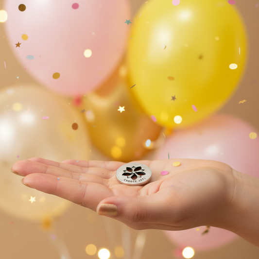 Joy Blessing Ring in Hand with Joyful Backdrop