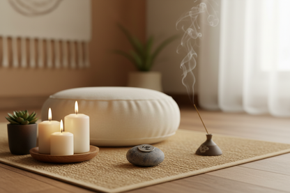 OM meditation stone in meditation setting
