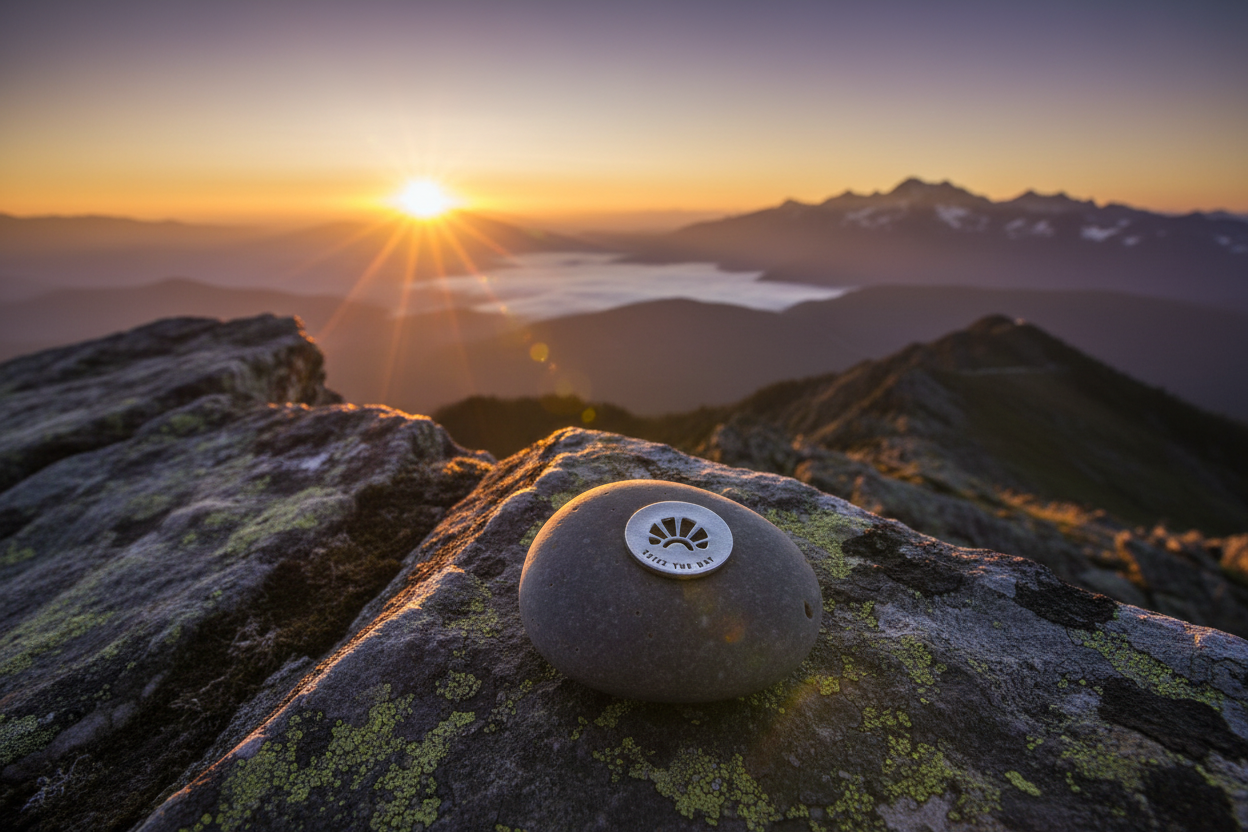 Seize The Day meditation stone in epic sunrise setting