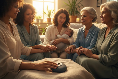 To Guide Nurture Protect meditation stone with group of women