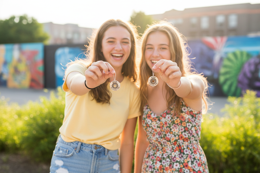 Two Teens Holding Wish Blessing Ring Keychains