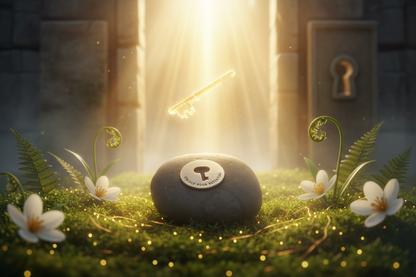 Unlock Your Potential meditation stone in empowering setting