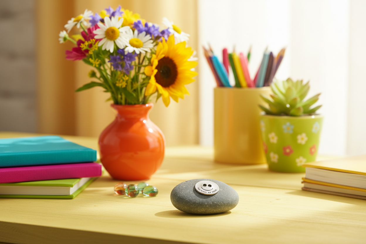 You Make Me Smile meditation stone in cheerful setting