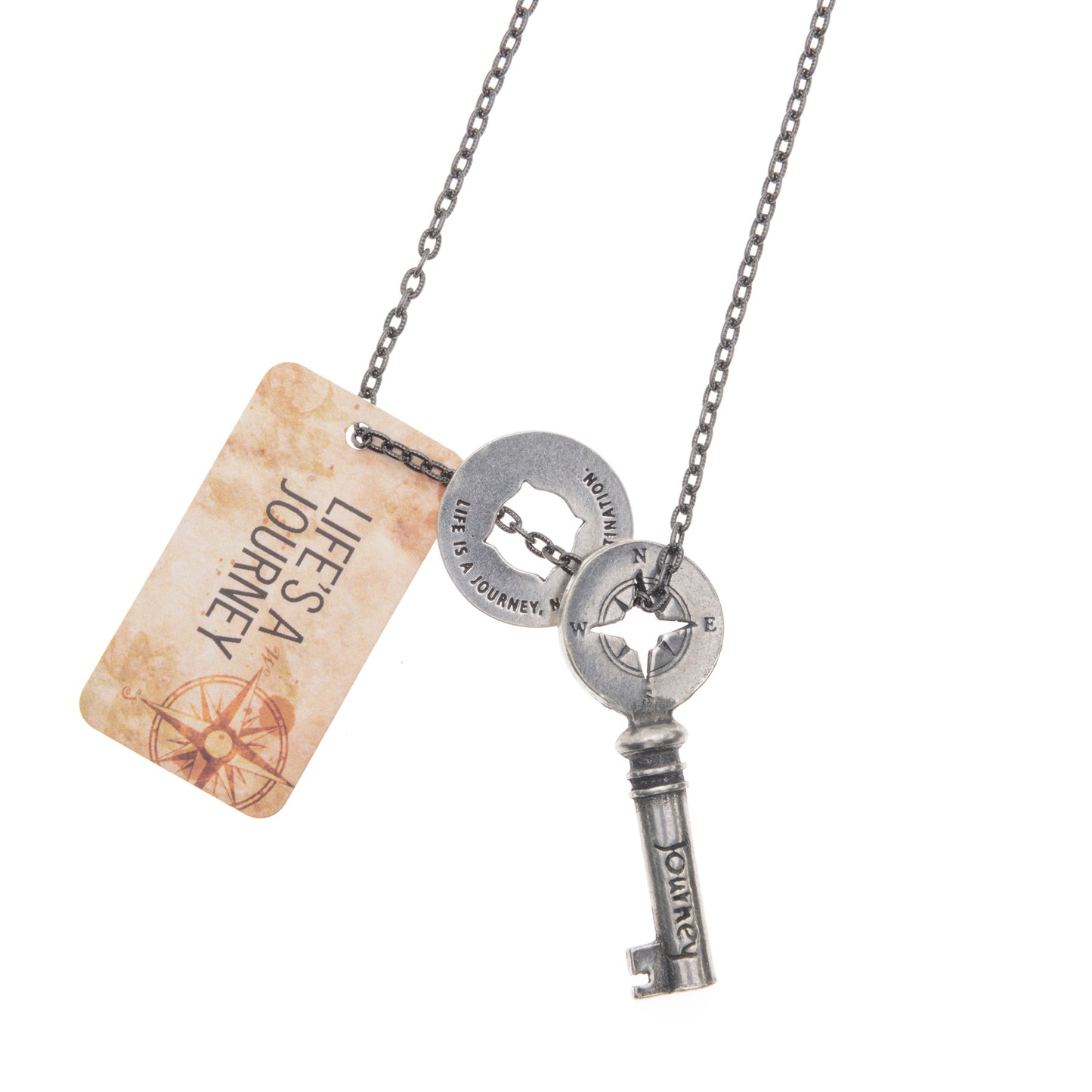 Journey Key Charm on ball chain with backer card