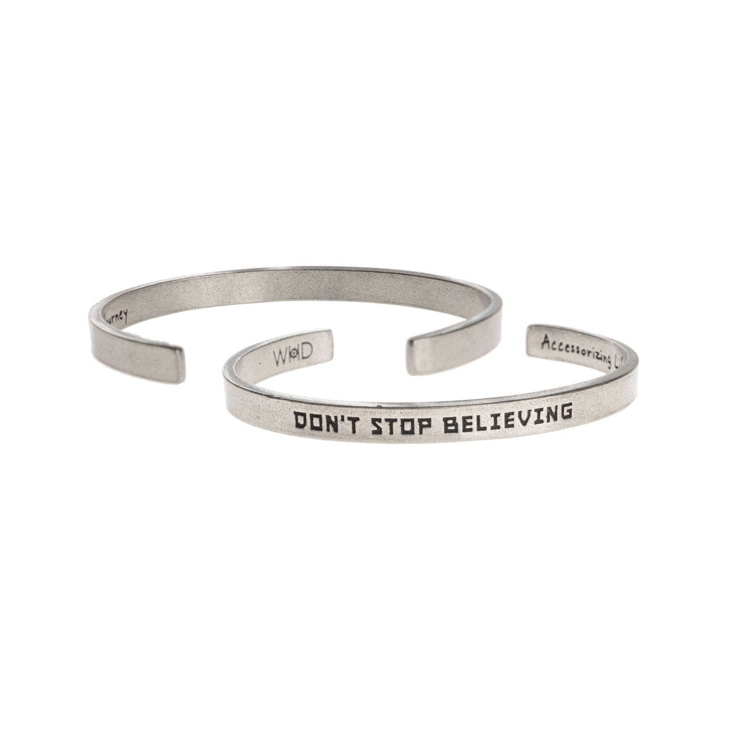 Don't Stop Believing Quotable Cuff Bracelet front and back