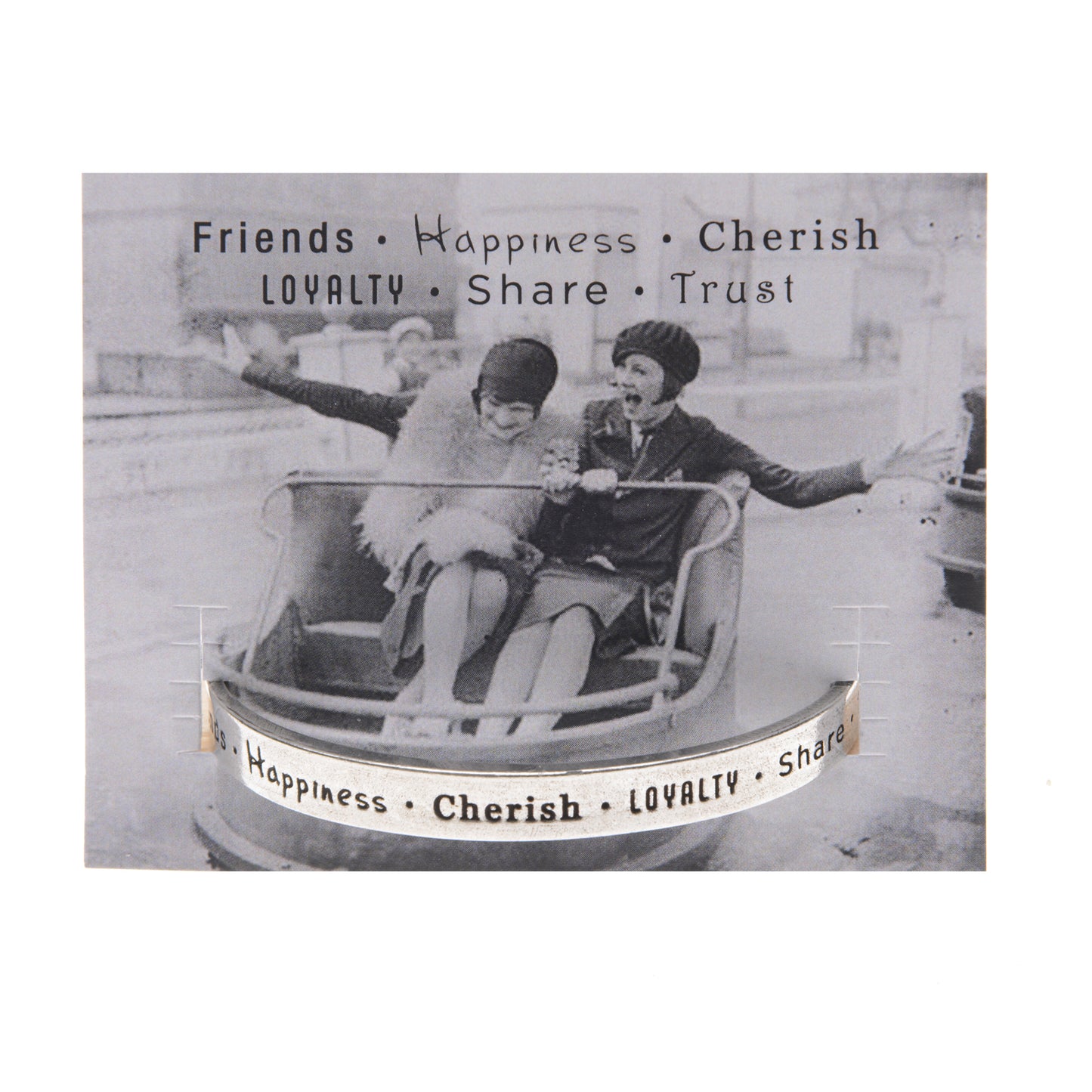 Friends-Happiness-Cherish Loyalty Share Trust Quotable Cuff Bracelet on backer card