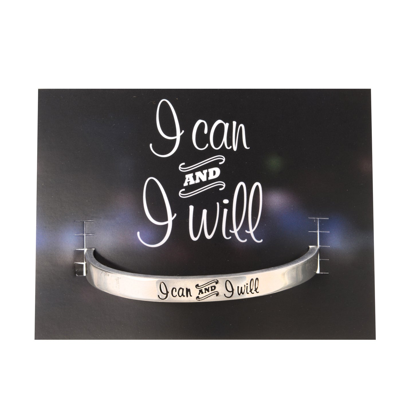 I Can and I Will Quotable Cuff Bracelet on backer card