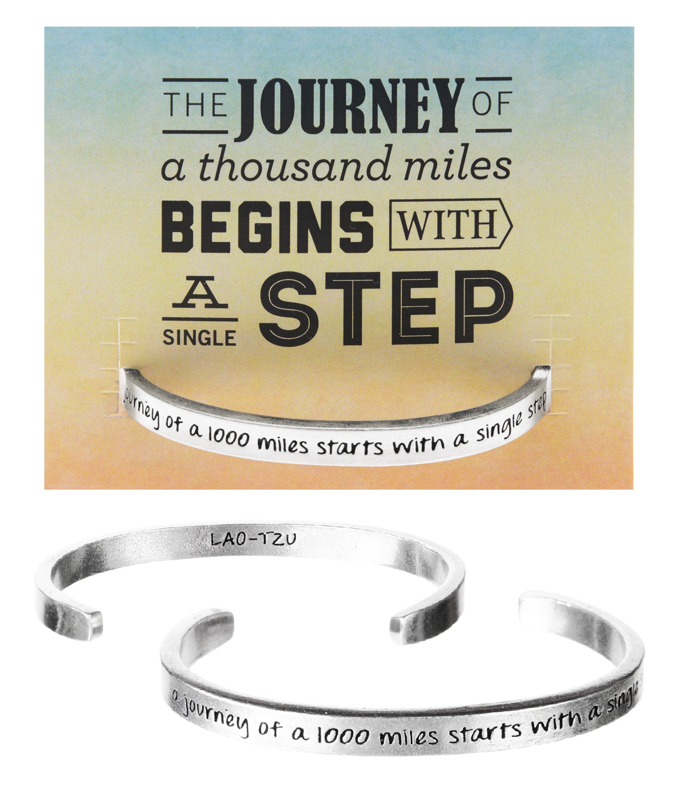 Journey of a 1000 Miles Starts With a Single Step Quotable Cuff Bracelet with backer card