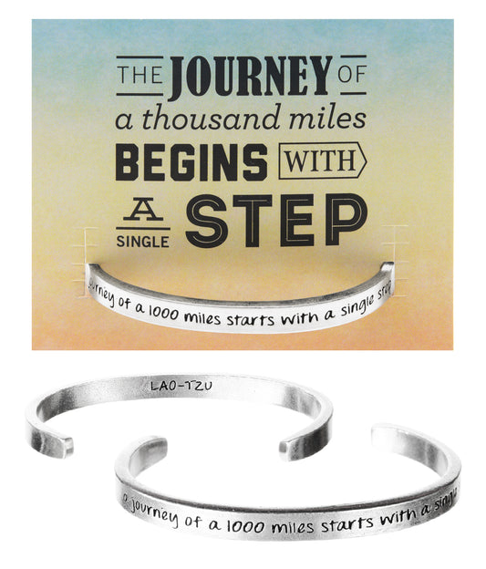 Journey of a 1000 Miles Starts With a Single Step Quotable Cuff Bracelet with backer card