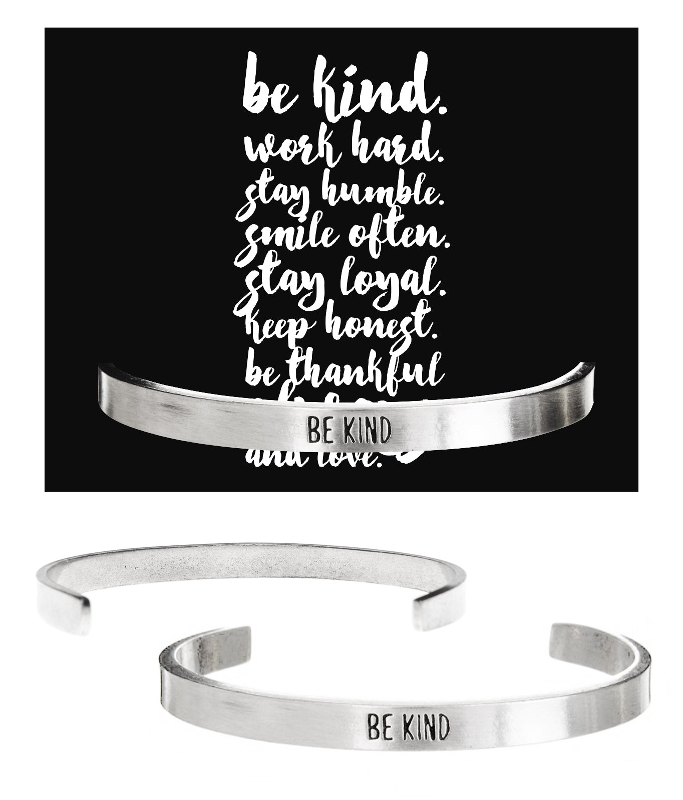 Be Kind Quotable Cuff Bracelet with backer card