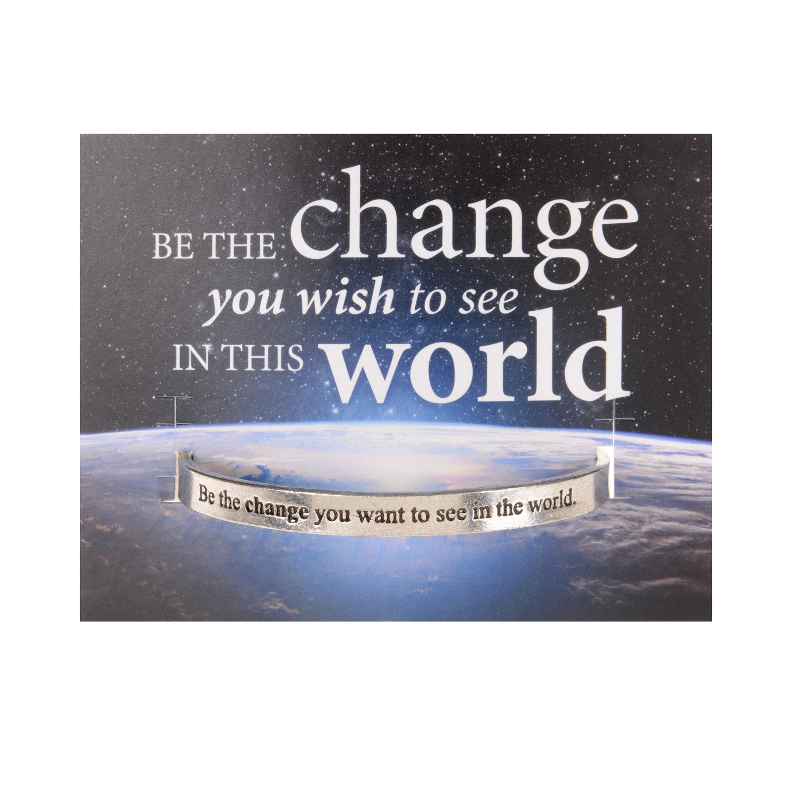 Be The Change You Want To See In The World Quotable Cuff Bracelet on backer card