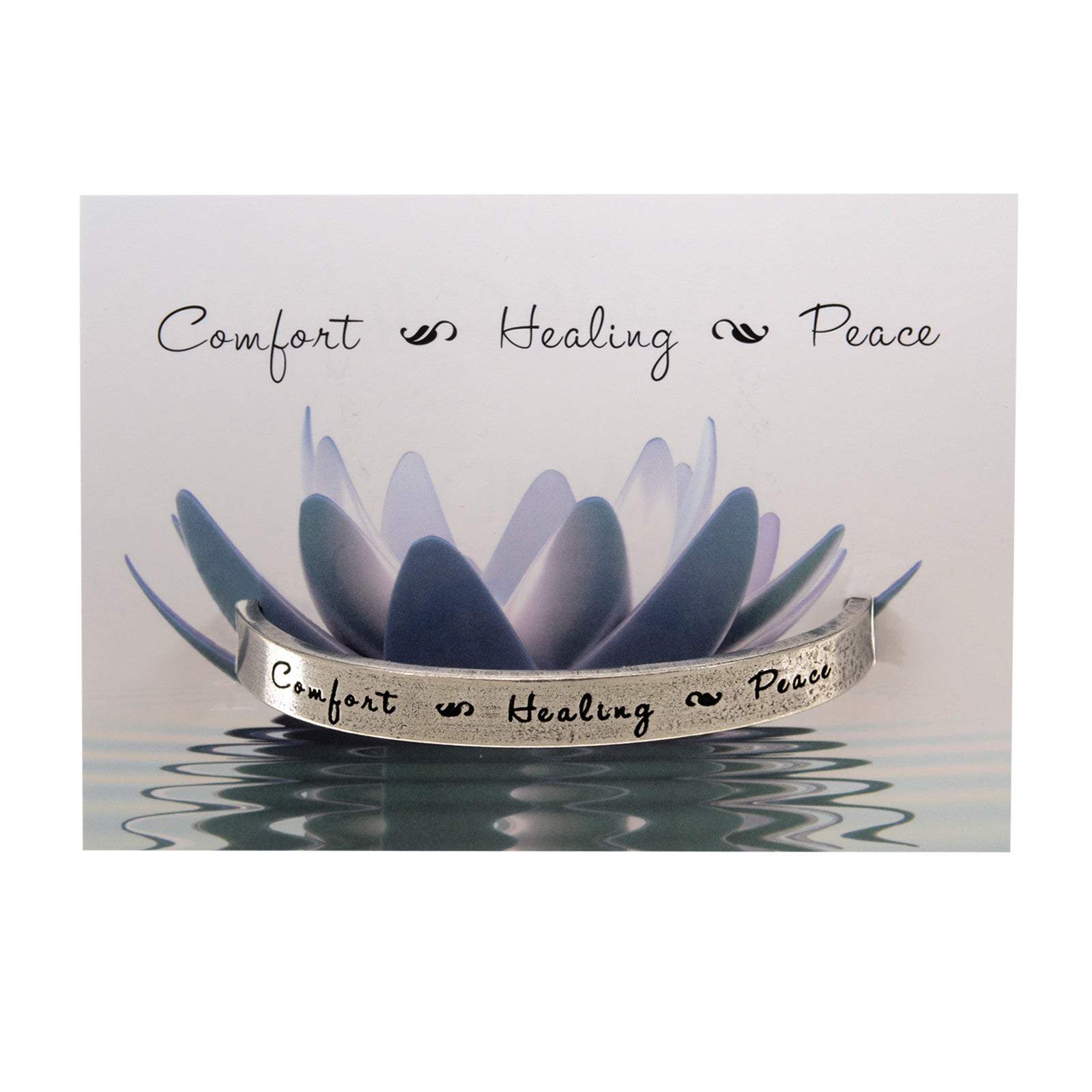 Comfort-Healing-Peace Quotable Cuff Bracelet on backer card