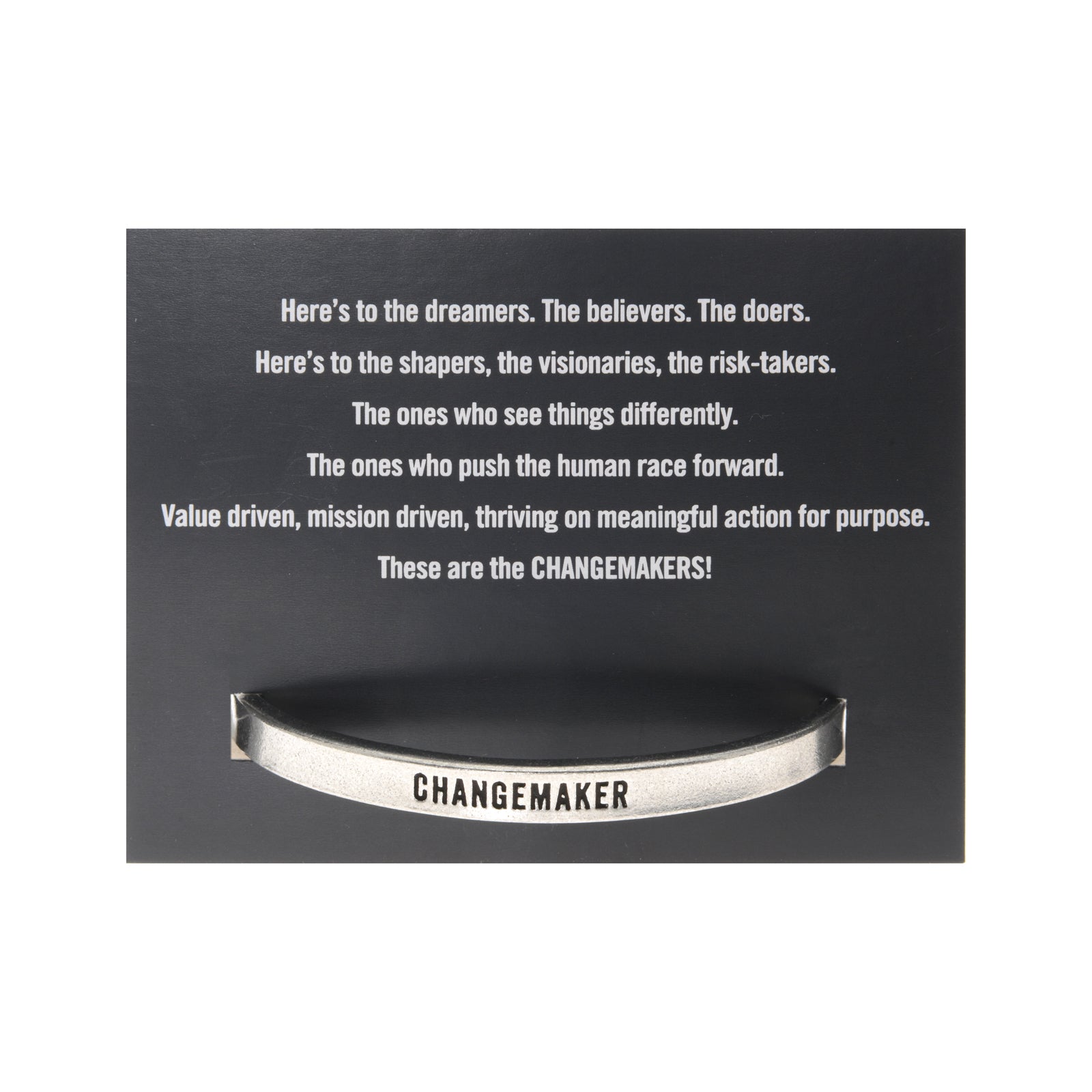 Changemaker Quotable Cuff Bracelet on backer card