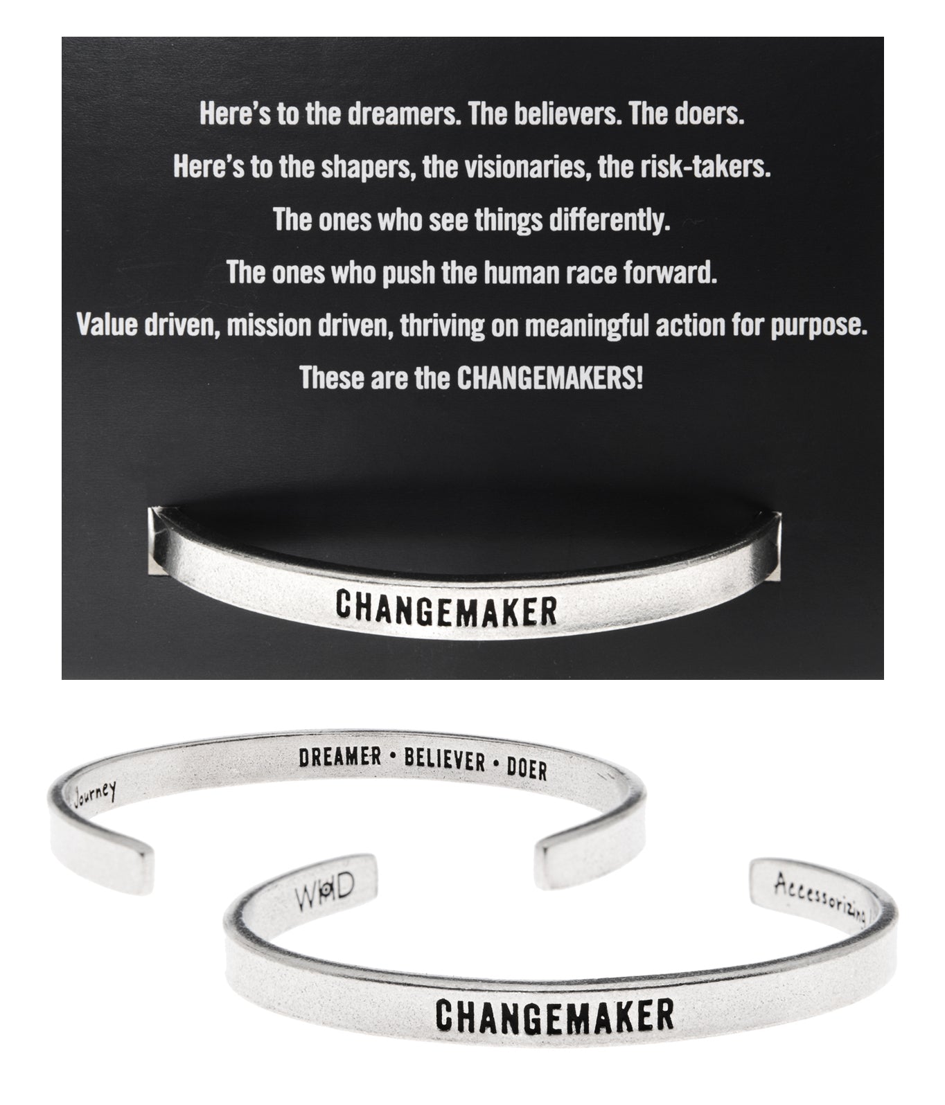 Changemaker Quotable Cuff Bracelet with backer card