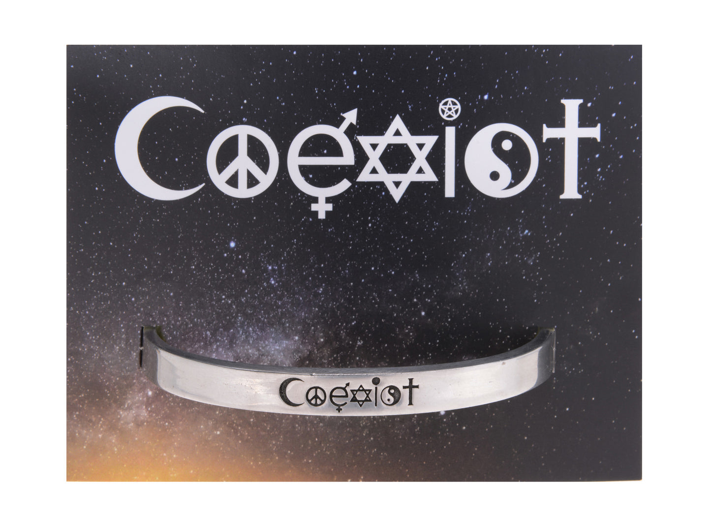 Coexist Quotable Cuff Bracelet on backer card