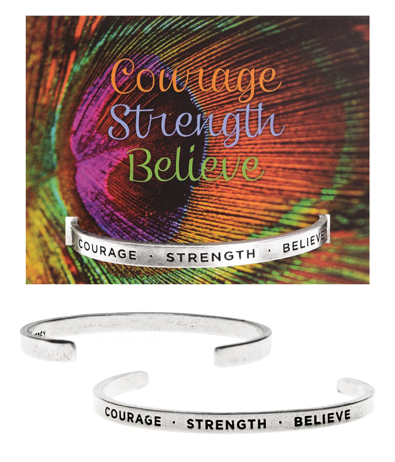 Courage-Strength-Believe Quotable Cuff Bracelet with backer card