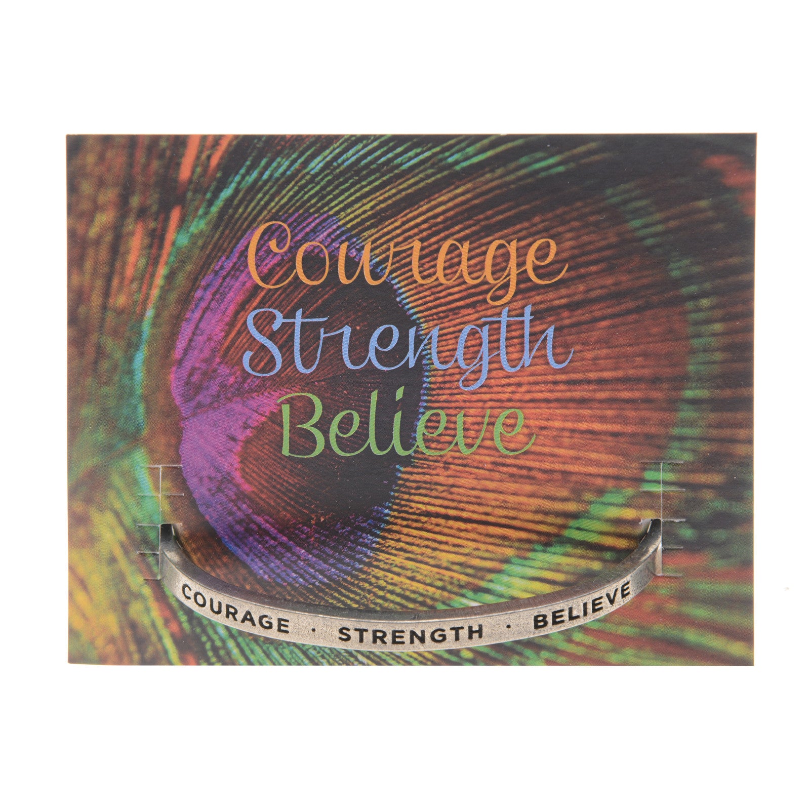 Courage-Strength-Believe Quotable Cuff Bracelet on backer card