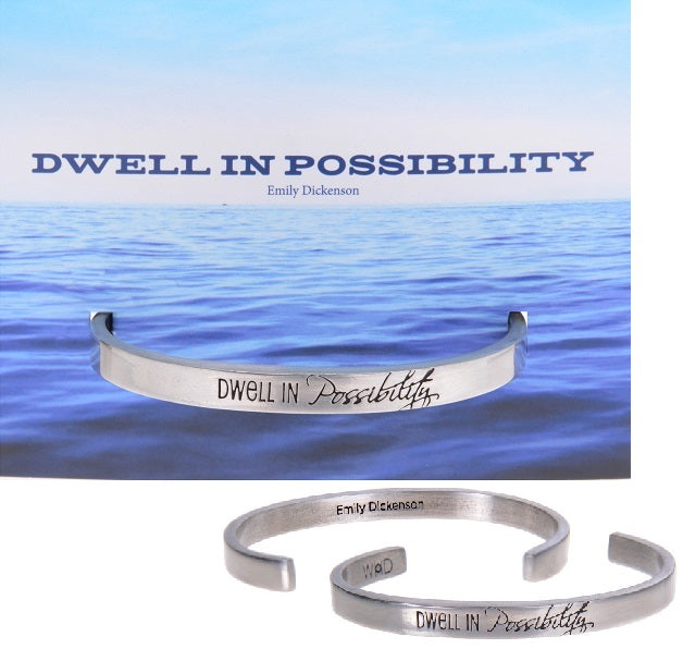 Dwell in Possibility Emily Dickinson Quotable Cuff Bracelet with backer card 2