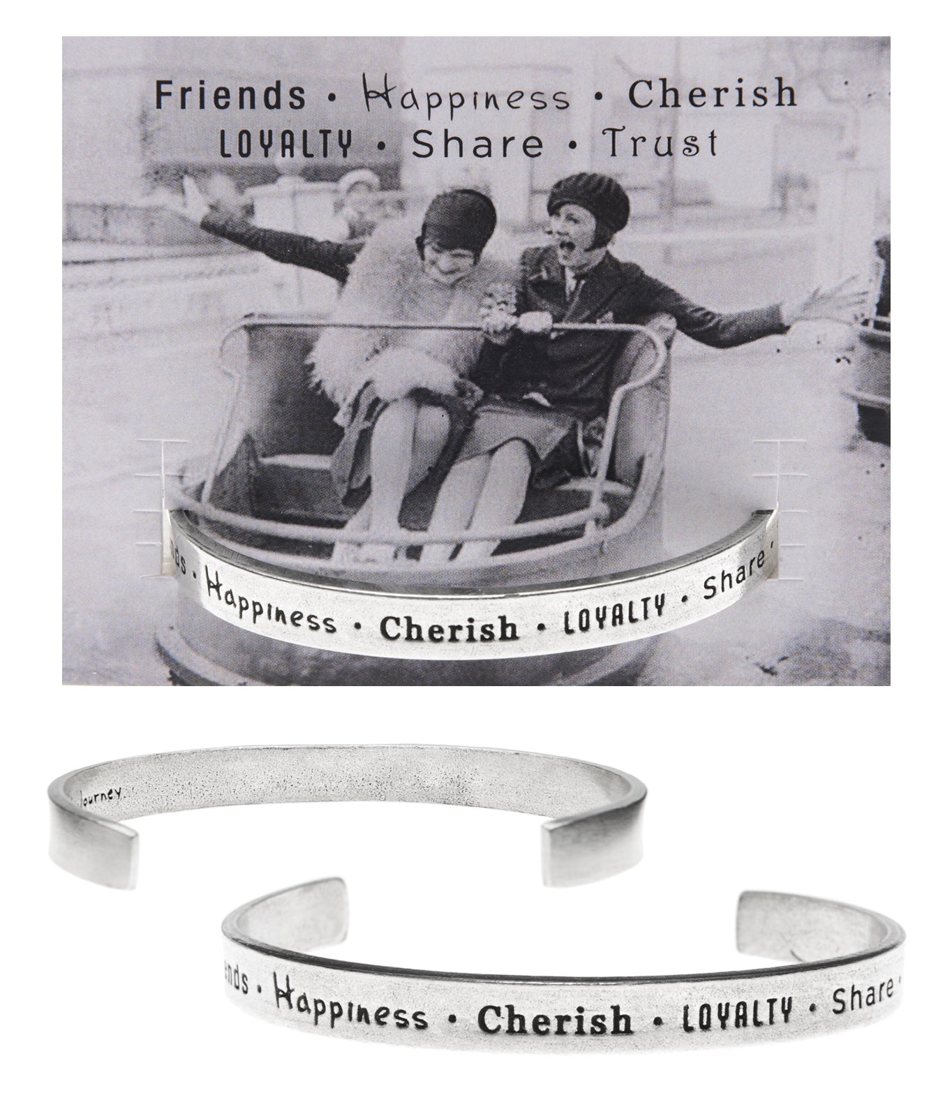 Friends-Happiness-Cherish Loyalty Share Trust Quotable Cuff Bracelet with backer card