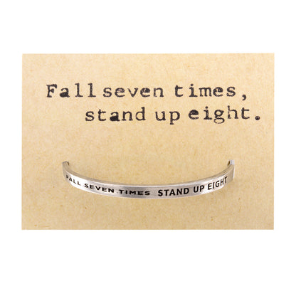 Fall 7 Times, Stand Up 8 Quotable Cuff Bracelet on backer card