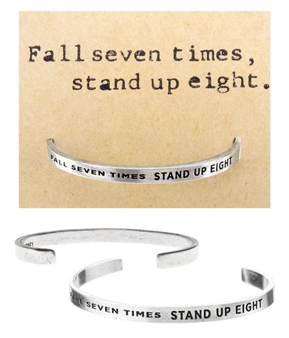 Fall 7 Times, Stand Up 8 Quotable Cuff Bracelet with backer card