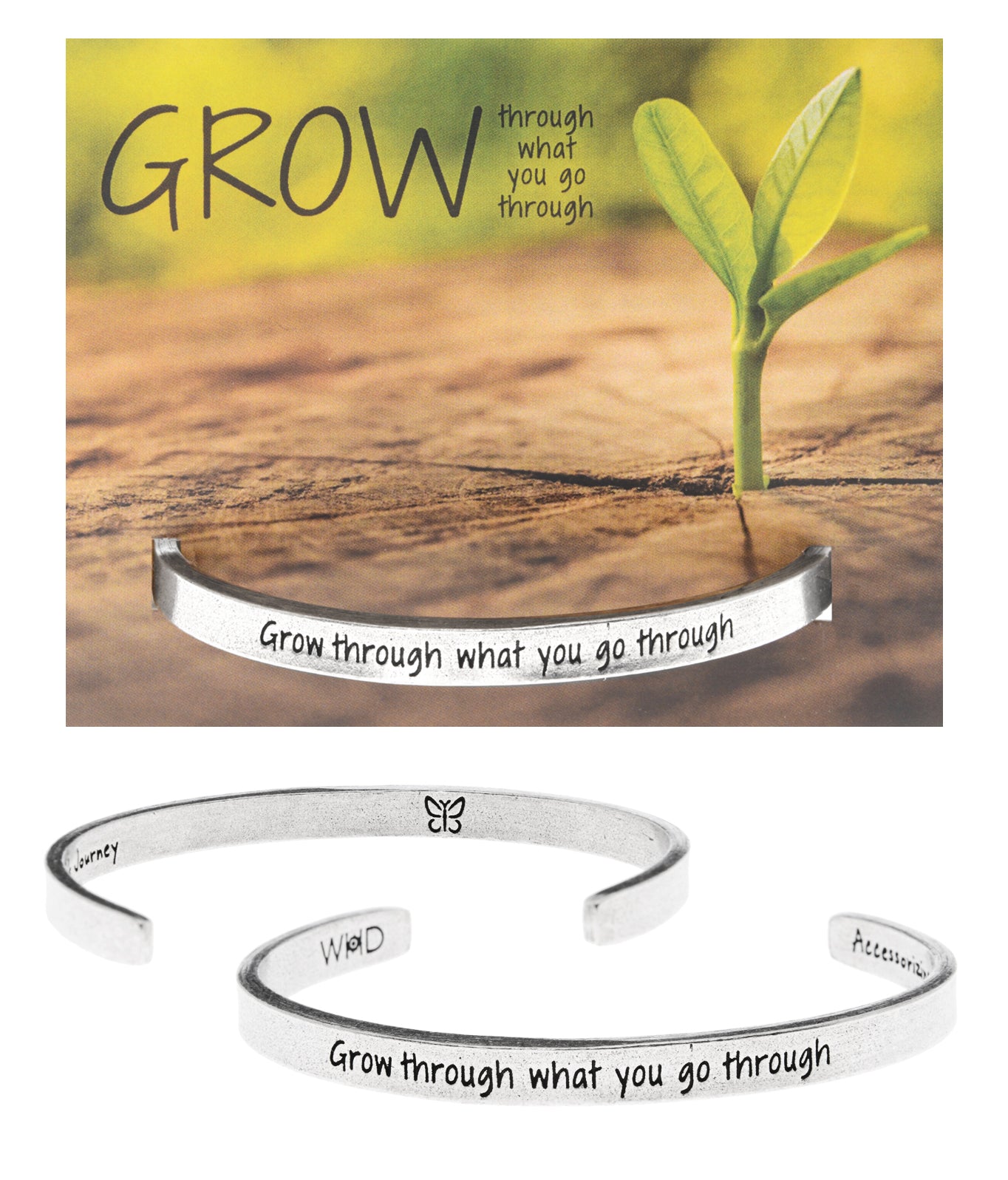 Grow through what you go through Quotable Cuff Bracelet on backer card