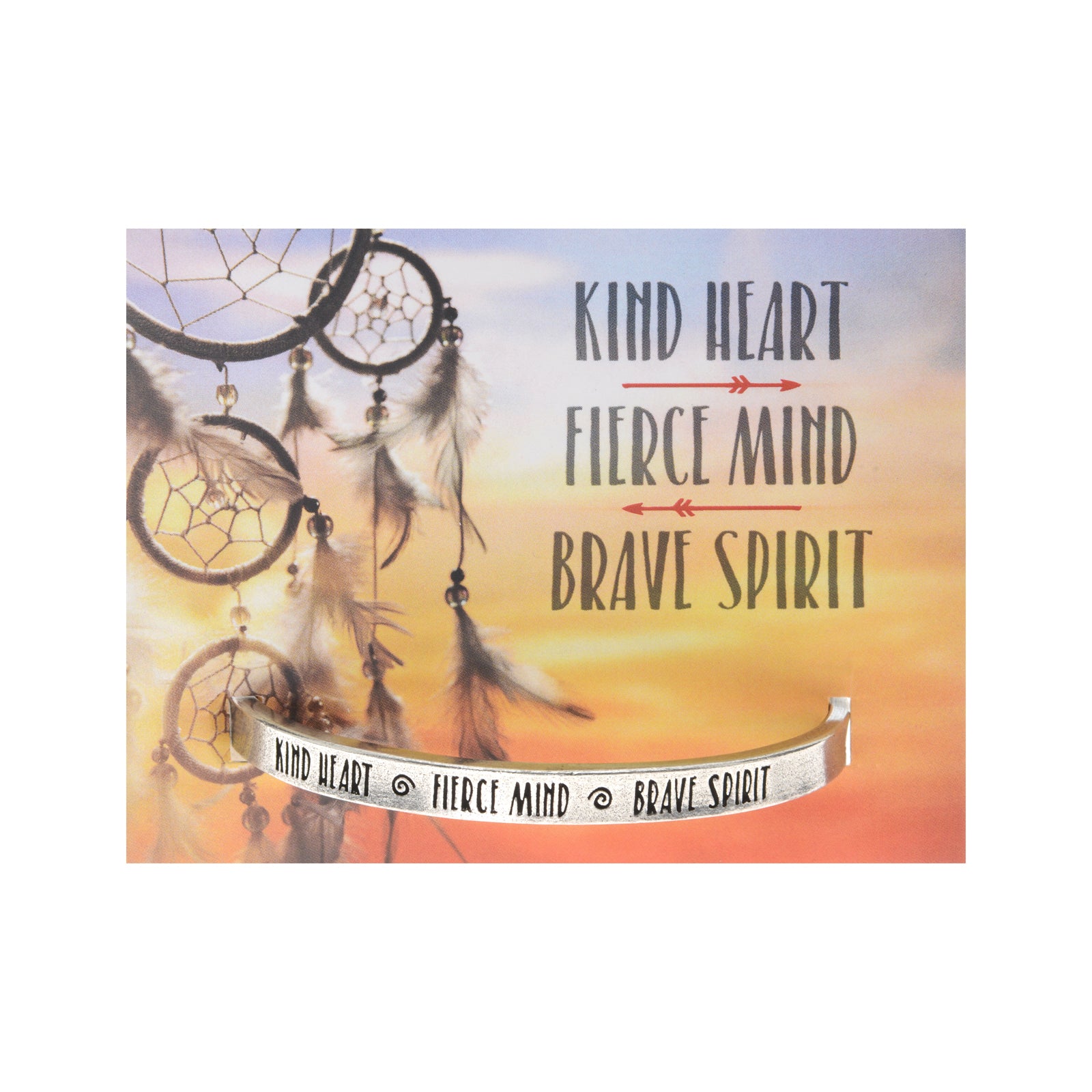 Kind Heart, Fierce Mind, Brave Spirit Quotable Cuff Bracelet on backer card