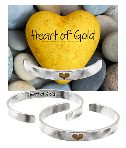 Heart of Gold Narrow Cuff Bracelet with backer card