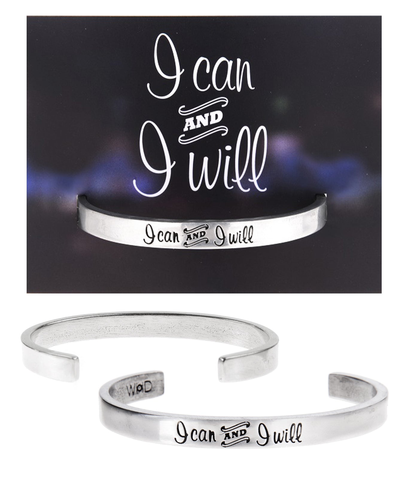 I Can and I Will Quotable Cuff Bracelet with backer card