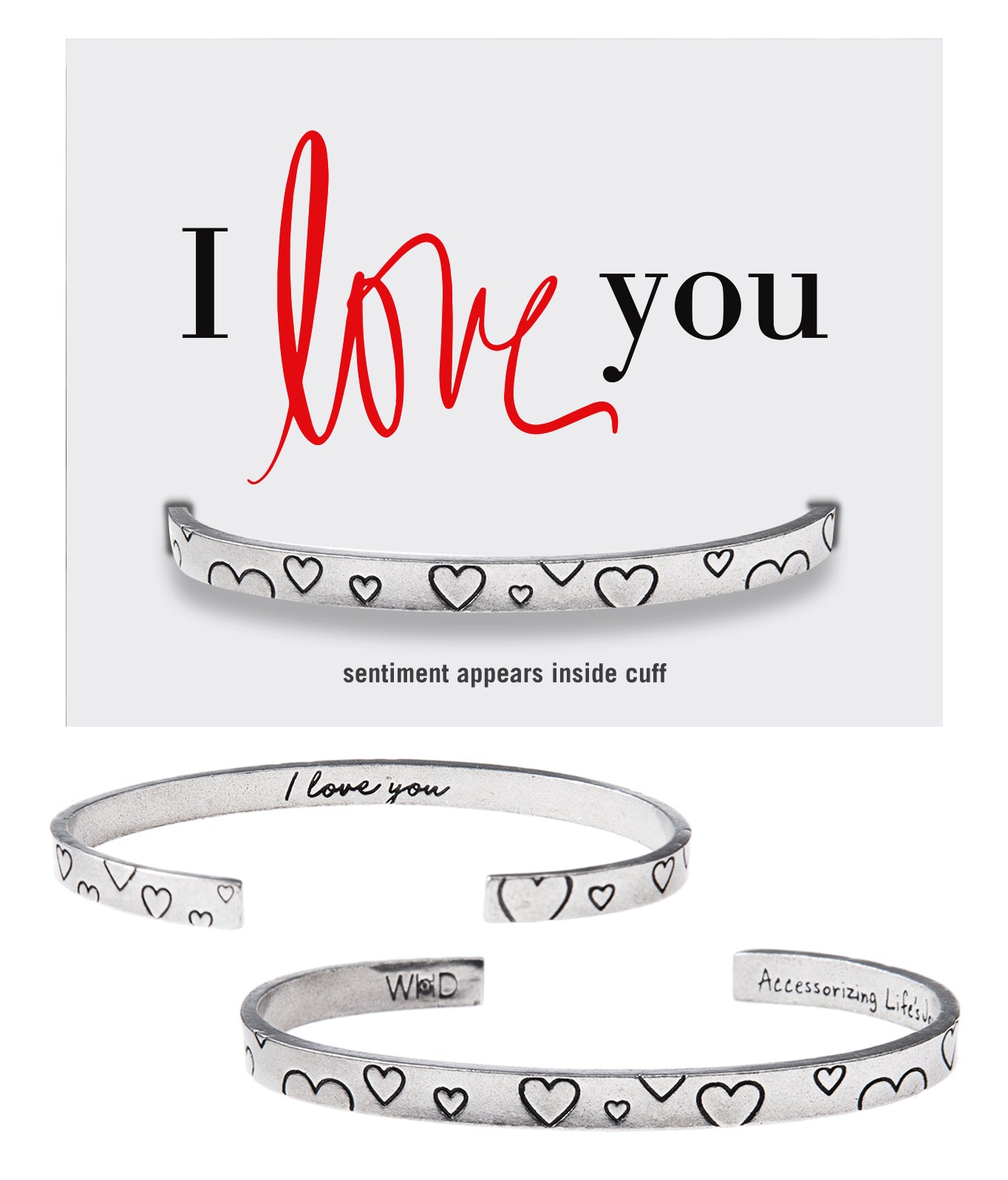 I Love You Quotable Cuff Bracelet with backer card