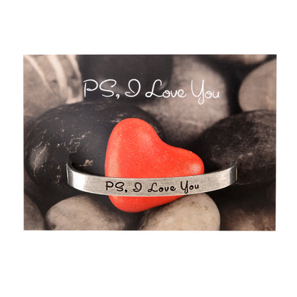 PS, I Love You Quotable Cuff Bracelet on backer card