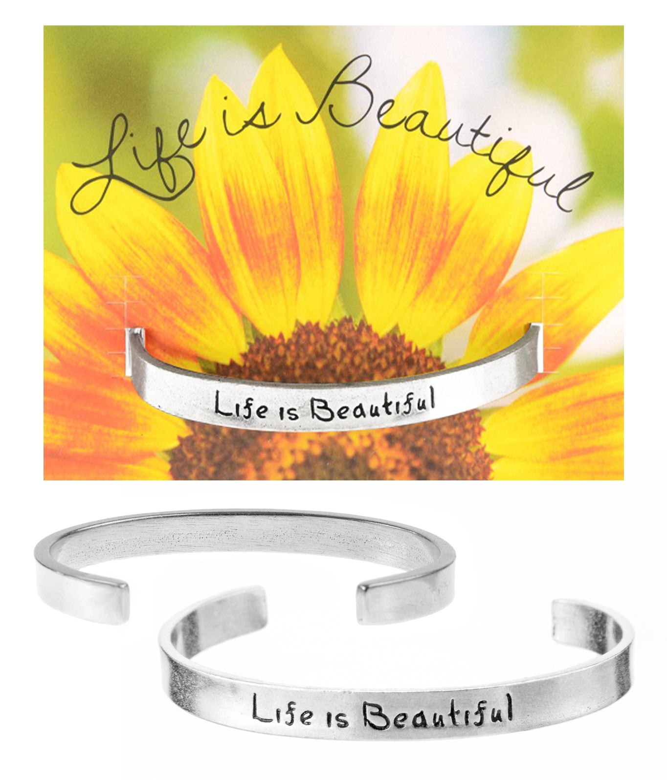 Life Is Beautiful Quotable Cuff Bracelet with backer card