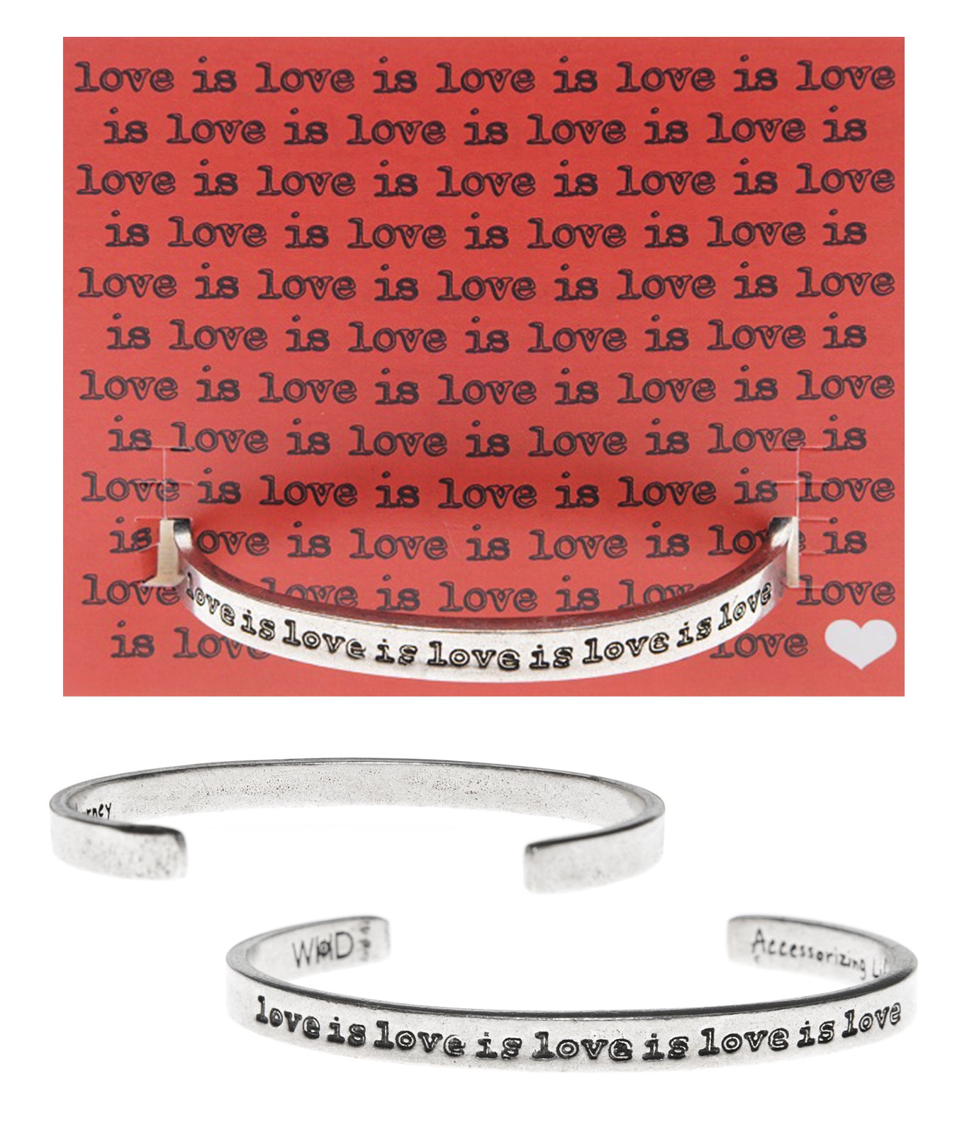 Love is love is love is Quotable Cuff Bracelet with backer card
