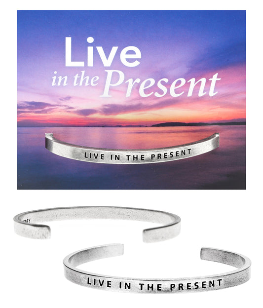 Live In The Present Quotable Cuff Bracelet with backer card
