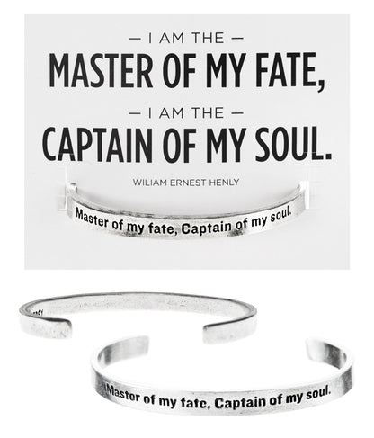 Master Of My Fate, Captain of my Soul Quotable Cuff Bracelet with backer card